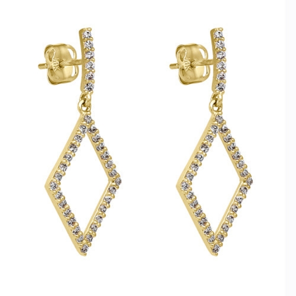 Solid 14K Yellow Gold Dangle Diamond CZ Earrings - Picture 2 of 4